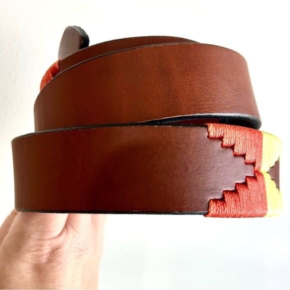 Gaucho Life Embroidered Multi Color Western Boho Cognac Leather Belt SIZE 40